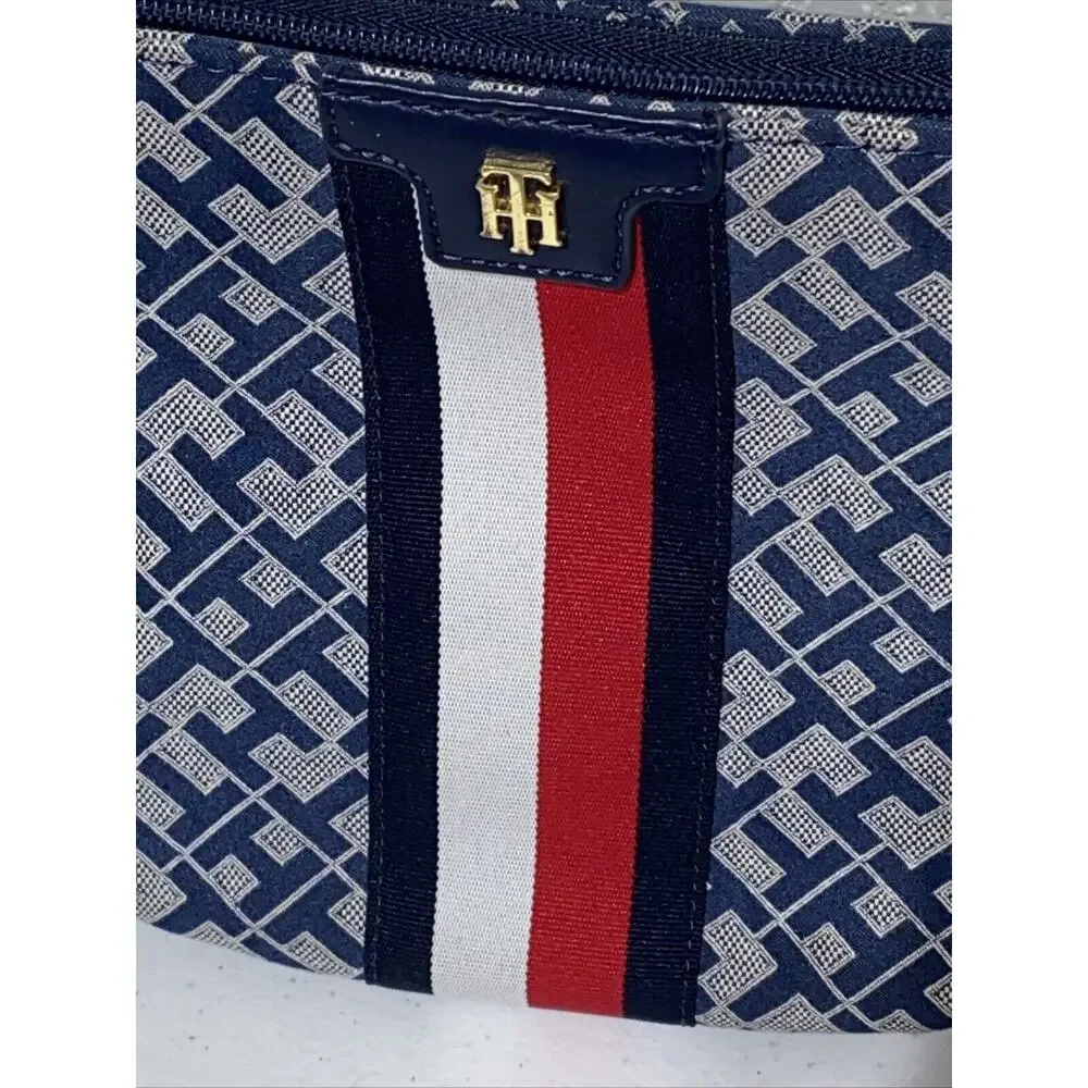 Tommy Hilfiger Crossbody Purse Bag Monogram Logo Blue Red White Stripe Canvas